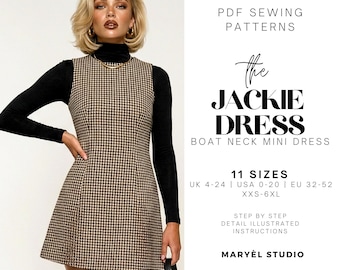 Mini Boat Neck Sleeveless A-line Dress Sewing Pattern| Women Easy Dress| Beginner Friendly| Pdf Digital Instant Download| US 0-20