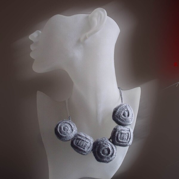 Free form Crochet Chunky Contemporary stone necklace elegant gray color