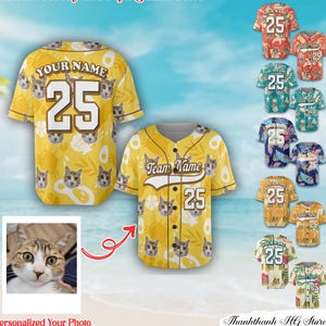 Personalized Hawaiian Baseball Jersey with Team Name and Number, Custom Your Photo Beach Vacation Tropical Pattern Shirt,Summer Gift,Kid Tee