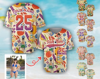 Kundenspezifisches hawaiianisches Baseballjersey mit Name und Nummer, personalisiertes Foto-Strand-tropischer Druck-Hemd, Sommerferien-Geschenk, Jugend-Kind-Hemd