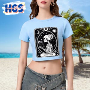 Camiseta para bebé con la carta del tarot del lector, camiseta para bebé con esqueleto, camiseta para bebé amante de los libros, camiseta gótica celestial, regalo para ratón de biblioteca, camiseta del año 2000, moda literaria