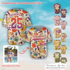 Personalized Tropical Baseball Jersey, Your Photo Hawaiian Beach Pattern Shirt, Summer Holiday Gift, Youth Kids Tee, Gifts For Love Ones