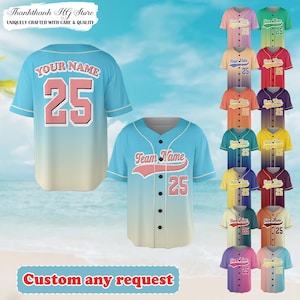 Printed Gradient Custom Baseball Jersey with TeamName, Name and Number, Jerseys Shirt for Men Women Youth Kid Gifts for Baseball Fans Lovers