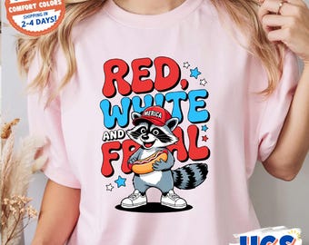 Grappig 4 juli-shirt, Feral And Free T-shirt, vuurwerkshirt, Feral Girl Summer, wasbeermeme trendy cadeau, comfortkleuren cadeau voor haar