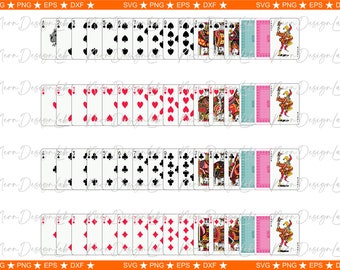 Direct downloaden... Volledig kaartspel van 52 kaarten - speelkaartbundel - aas - schoppen - ruiten - harten - Joker - koning - lasergesneden Svg Png Eps Dxf