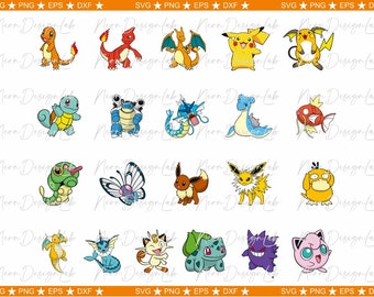 Descarga instantánea... Pokemon - Dibujos animados - Cliparts Animales Paquete Diseño Svg Png Eps Dxf