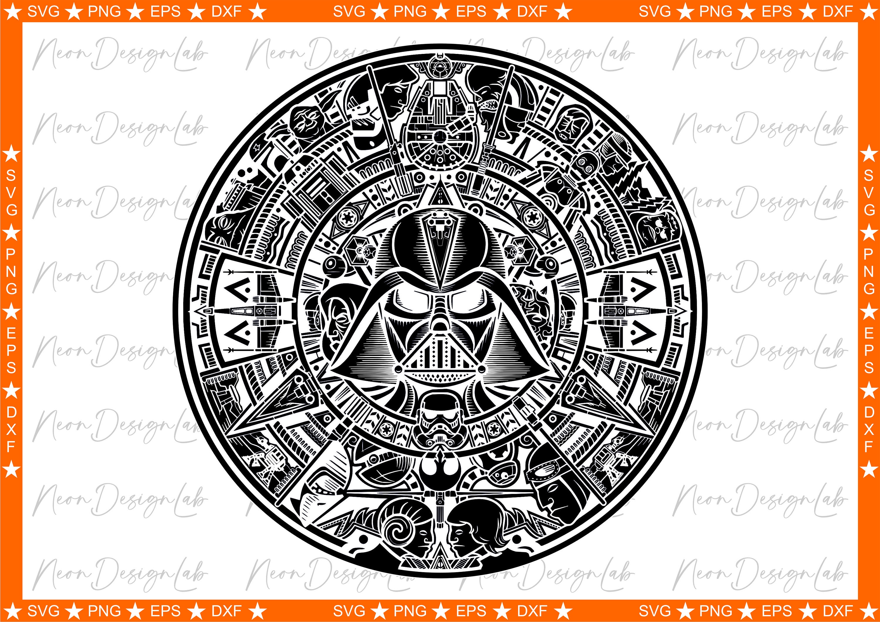 Direct downloaden... Azteekse kalender - Vector - Darth Vader - Star Wars Svg Png Eps Dxf