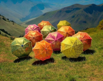Handmade Silk Embroidered Umbrella: Christmas Decor, Bollywood Party Parasol