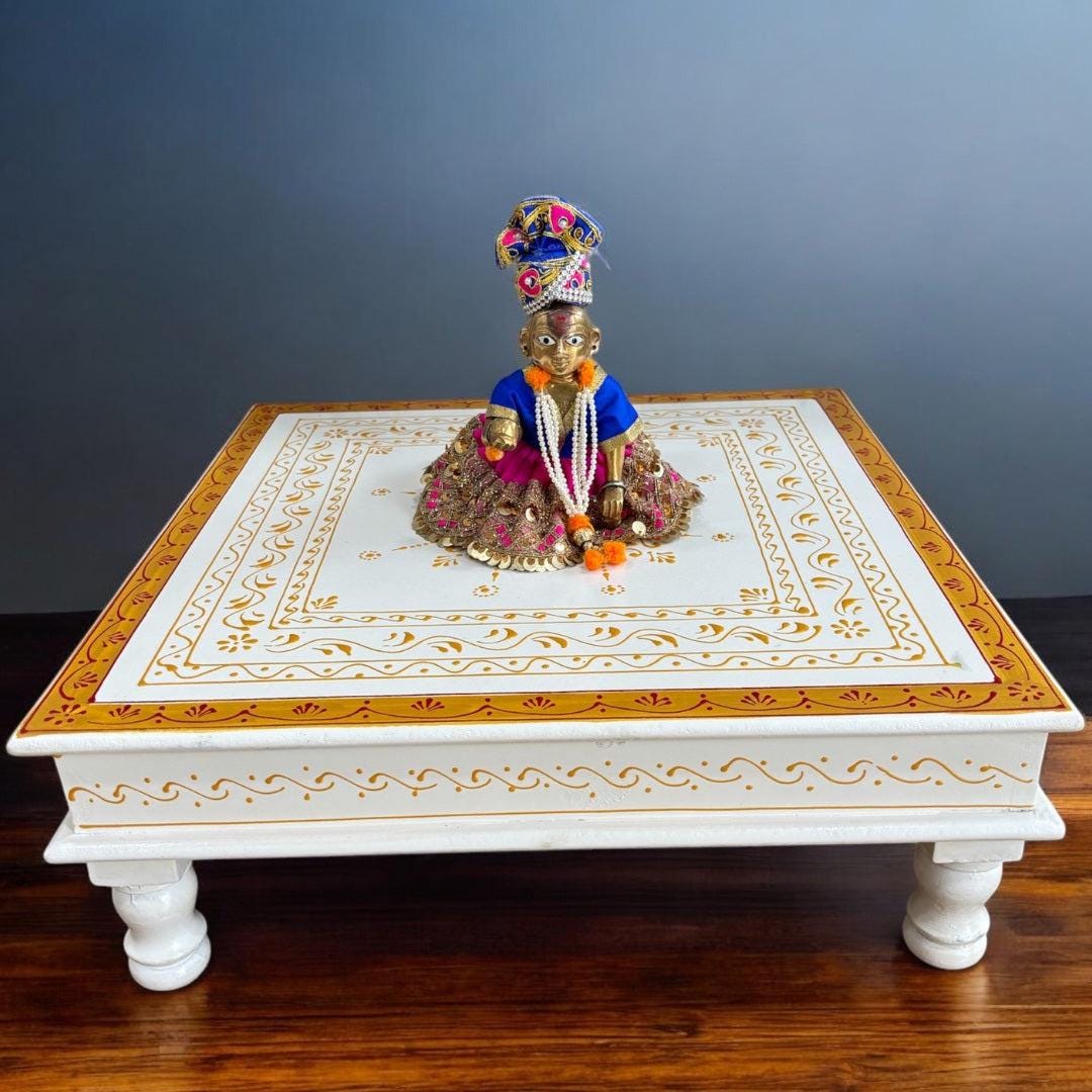 Wooden White Pooja Chowki - 18x18x6.5-inches Gold Boarder Bajot - Etsy