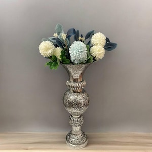 21-Inches Antique Silver Floral Motif Vase
