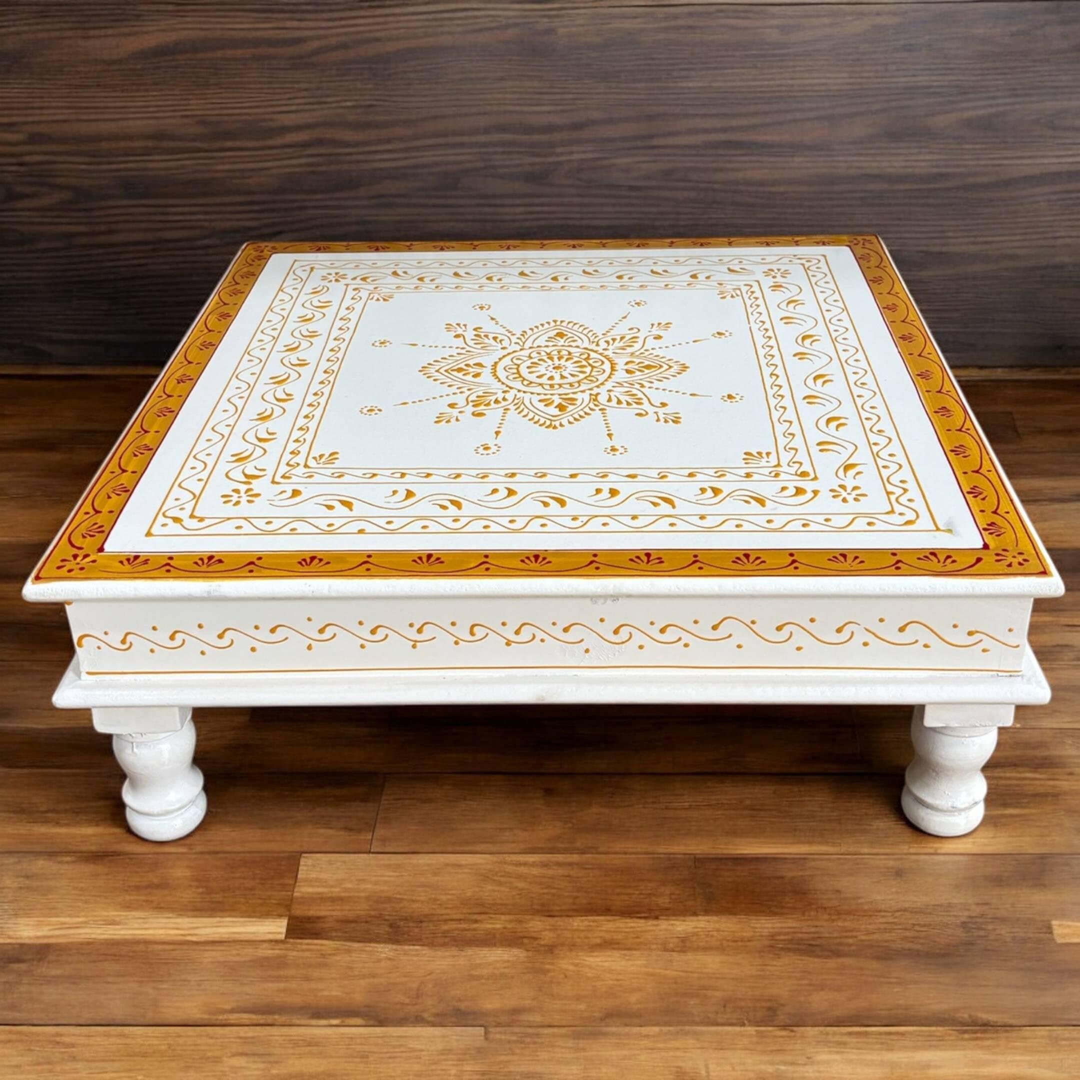 Wooden White Pooja Chowki - 18x18x6.5-inches Gold Boarder Bajot - Etsy