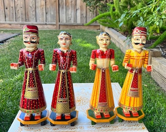 Handpainted Mango Wood Indian Dolls: Isar Gangaur King & Queen Set