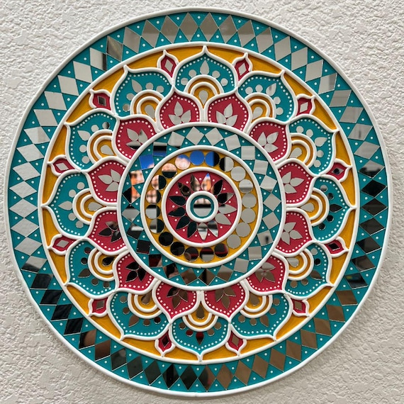 Colorful Lippan Mud Mirror Wall Art | Traditional Dot Mandala