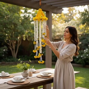 4Ft Artificial yellow Mogra Chandelier for haldi decoration