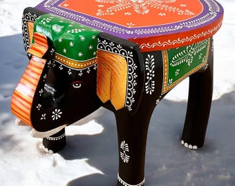 Bedroom Elephant Side Table – Black & Orange Accent