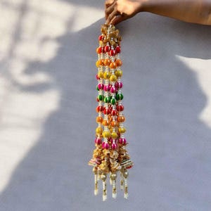 Lot de 10 guirlandes à pompons - perles de laine de mariage indien et décoration de perles, décoration de fête Gota multicolore, décoration de fête mexicaine