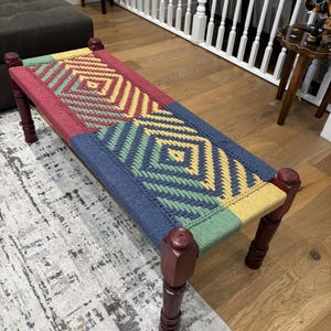 Handwoven Charpai Bench & Stool – Rustic Indian Jute Cord Stool, Boho Charpoy Furniture