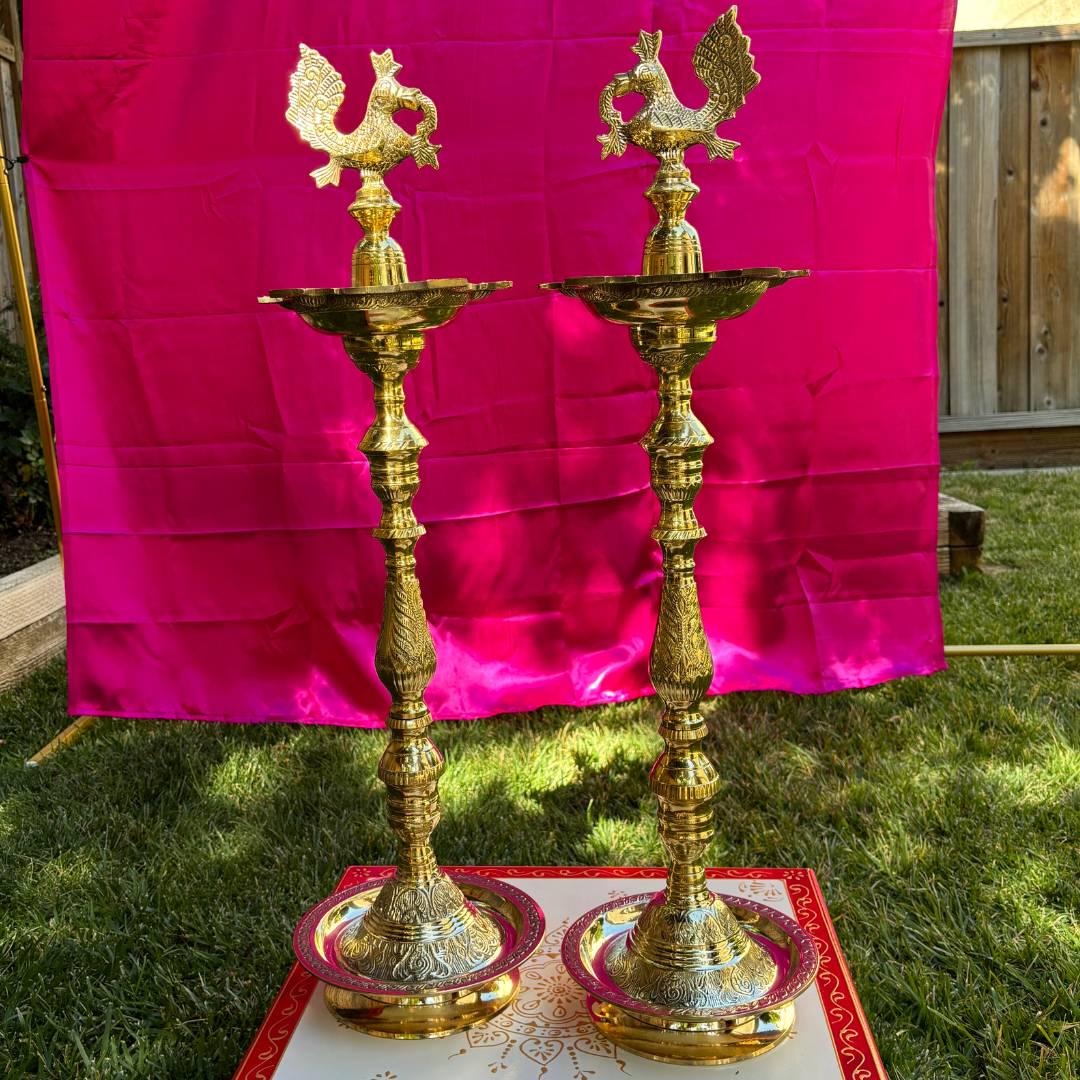 Brass Mahabharat Kuthu Vilakku Diya Oil Lamp | Annapakshi Brass Diya Stand | 16-32-36 Inches Traditional Samai | Nilavilakku Decor