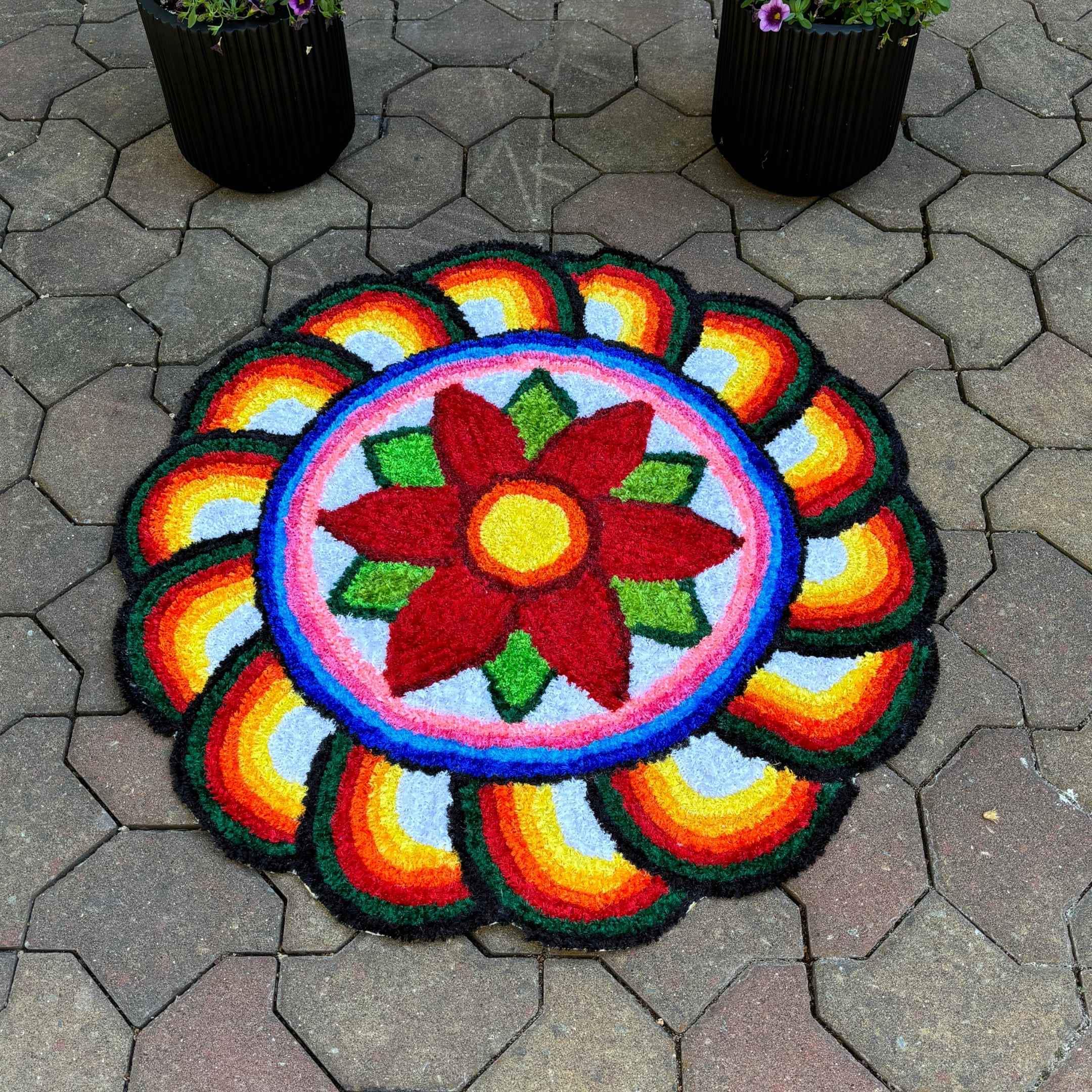 Handmade Suzani Rangoli Mat: Indian Festive Decor, 3ft Mandala Rug - Etsy