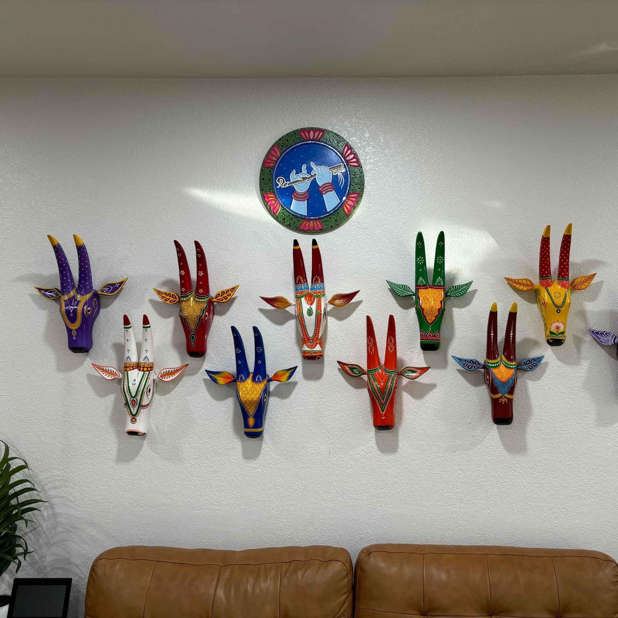 16-Inches Hand-Painted Wooden Cow Head - 9 Unique Designs