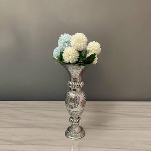 16-Inches Antique Silver Floral Motif Vase