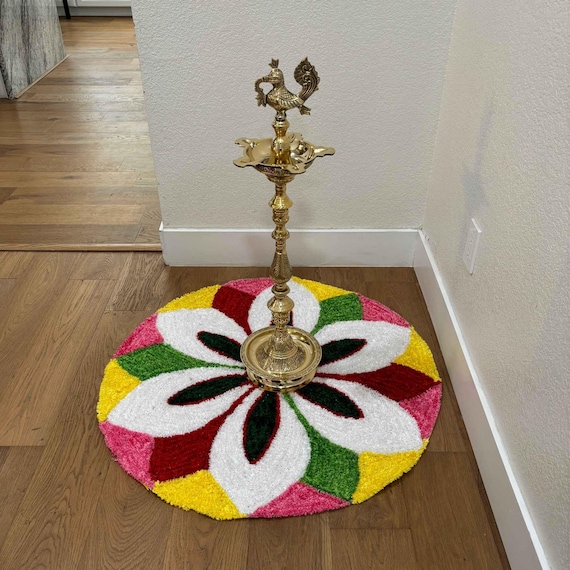 Handmade Suzani Rangoli Mat: Indian Festive Decor, 3ft Mandala Rug