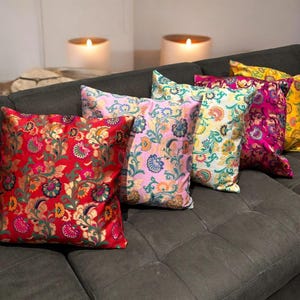 Silk Brocade Cushion Covers (Set of 5): Diwali Wedding Decor