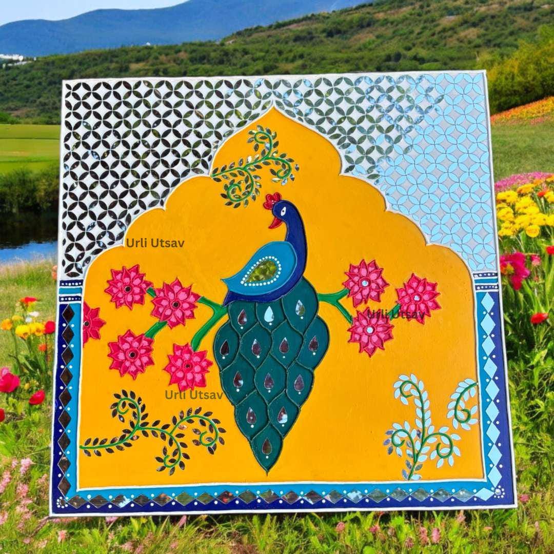 Peacock Lippan Wall Art | 24x24-inches Rajasthani Jharokha - Etsy
