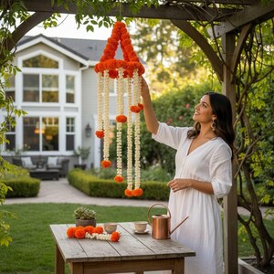 4Ft Artificial Orange Mogra Chandelier for Backyard decoration