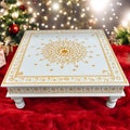 18x18x6.5” White & Gold Wooden Pooja Chowki Bajot