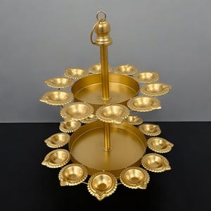 Two-Layer Diya Urli with 18 Candle Holders: Gold Indian Wedding Centerpiece