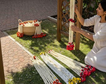 Guirnalda de jazmines, mogra y caléndulas, juego de 10 unidades, guirnaldas de flores artificiales, decoración para mandap de boda.