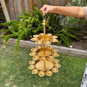 Triple Layer Diya Urli Bowl: Indian Wedding Centerpiece with 30 Candle Holders