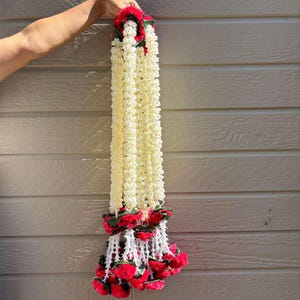 2FT red marigold mogra leaf garland string — set of 10 Indian wedding garlands for Navratri Dussehra and festive home decor