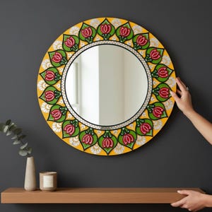 Décoration murale élégante avec miroir Lippan de 61 cm (24 po) avec motif lotus