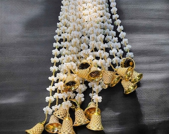 Set of 10 Mogra Flower Garlands with Bells – Indian Wedding & Festival Decoration