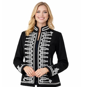 Women's Embroidered Black Blazer French Terry Fall Winter Casual Chic Jacket