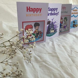 Set di 4 biglietti d'auguri anime. Perfetti per gli amanti degli anime!
