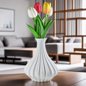3D Printed White Vase For Dried Flowers, Unique Shelf Decor, Nordic Home Decoration, Housewarming Gift For Her