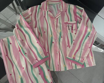Personalised pyjamas, custom women’s pyjamas, gift for her, personalised initial pyjamas, 18th, 21st, 30th, valentines pyjamas, Mother’s Day