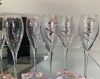 Personalised Prosecco glass, custom prosecco glass, bride glass, bridesmaid champagne glass, wedding party glass, bridesmaid gift, proposal