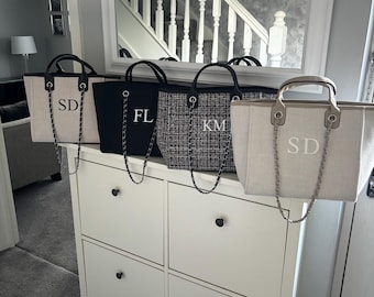 Personalised shoulder handbag, chain tote bag, gifts for her, women’s personalised tote bag, Mother’s Day gift, handbag, initial tote bag