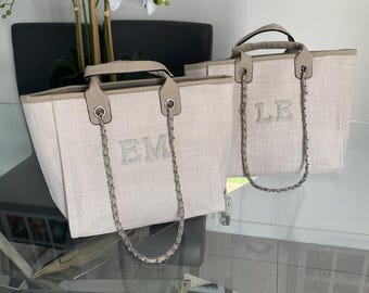 Personalised shoulder handbag, chain tote bag, gifts for her, women’s personalised tote bag, initial bag, personalised tote bag, school bag