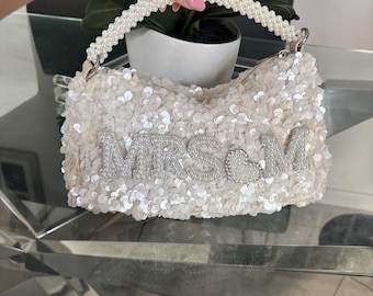 Personalised bride bag, bride wedding bag, bride hen bag, personalised bride bag, bride to be gift, future mrs bag, shoulder bag, sequins