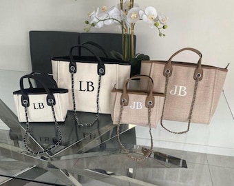 Personalised shoulder handbag, chain tote bag, gifts for her, women’s personalised tote bag, Mother’s Day gift, school bag, carryon luggage