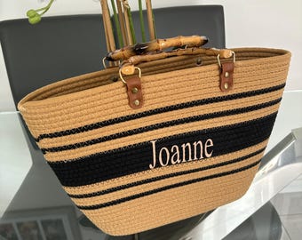 Personalised straw shoulder bag, custom beach bag, personalised tote bag, gifts for her, personalised handbag, birthday gift for her