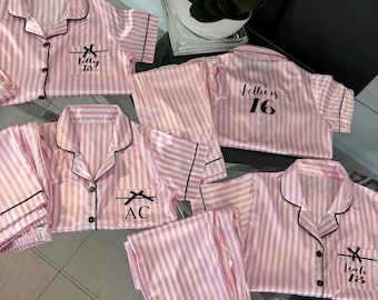 Personalised pyjamas, custom women’s pyjamas, bridesmaid gift, personalised birthday pyjamas, stocking filler gift, pink personalised pjs