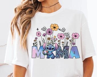 Stitch Mama Shirt, Disney Flowers Mommy Tee, Stitch Mother's Day Sweatshirt,Disneyland Family Trip Hoodie