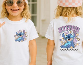 Chemise au point de couture, T-shirt Disney Stitch Trip, sweat-shirt au point de couture pour enfant, chemise au point de couture Disneyland pour filles, T-shirt au point de broderie floral WDW