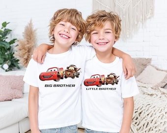 McQueen Brothes Shirt, Big Little Bro Tee, Disney Tow Mater Toddler T-Shirt, Cars Siblings Matching Shirt, Racing Cars Birthday Tee